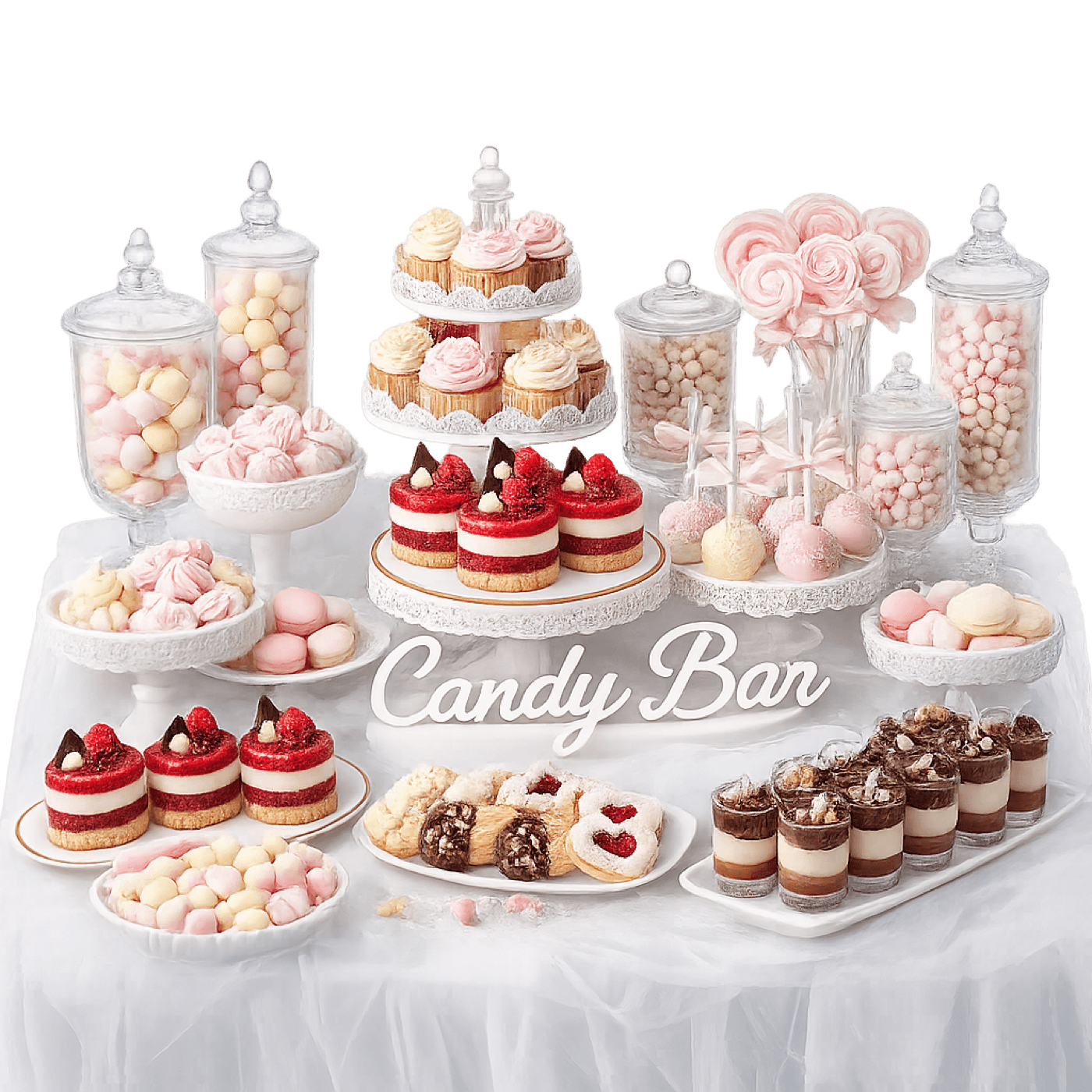 Candy bar cu macarons și prăjituri individuale pentru eveniment